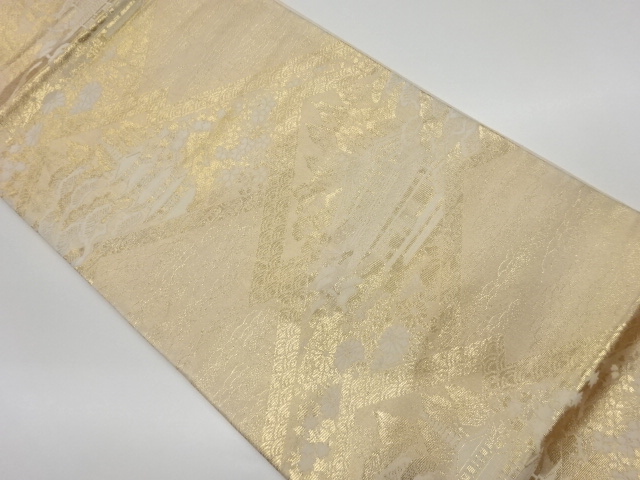 JAPANESE KIMONO / VINTAGE FUKURO OBI / WOVEN SCENERY OF TEMPLE